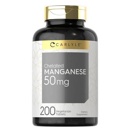 Carlyle Chelated Manganese 50mg | Manganese Gluconate | Supports Collagen Synthesis & Bone Health | 200 Tablets; Exp 02/2027