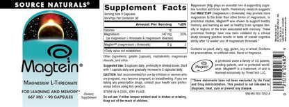 Source Naturals Magtein Magnesium L-Threonate 667mg | Supports Focus, Focus, Mood, Healthy Memory, Cognitive Function - 90 Capsules; Exp