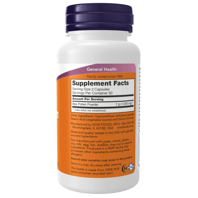 Now Bee Pollen 500mg | Nature’s Nutrient-Rich Superfood | Rich in Vitamins, Amino Acids, Enzymes & More | Optimum Bioavailability | 100 Capsules; Exp 07/2028