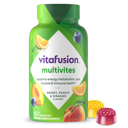 Vitafusion MultiVites | Multivitamin Gummies for Men & Women | Supports Energy Metabolism, Eye, Muscle & Immune Health | Berry, Peach & Orange Flavors, 150 Gummies Exp 10/2025