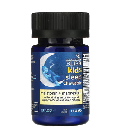 Mommy's Bliss Kids Sleep Chewable | For Kids Age 3 & Above |  35 Servings | Contains Melatonin, Magnesium & Calming Herbs | Sugar Free | Grape Flavor ~ 35 Chewable Tablets; Exp 09/2025