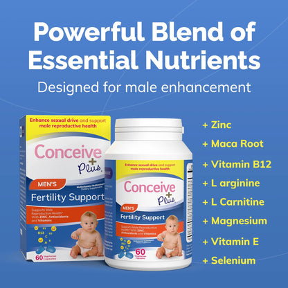 CONCEIVE PLUS Men's Fertility Support | for Healthy Sperm, Boosts Testosterone & Male Libido | Daily Fertility Multivitamin for Men | 60 Capsules; Exp 01/2028