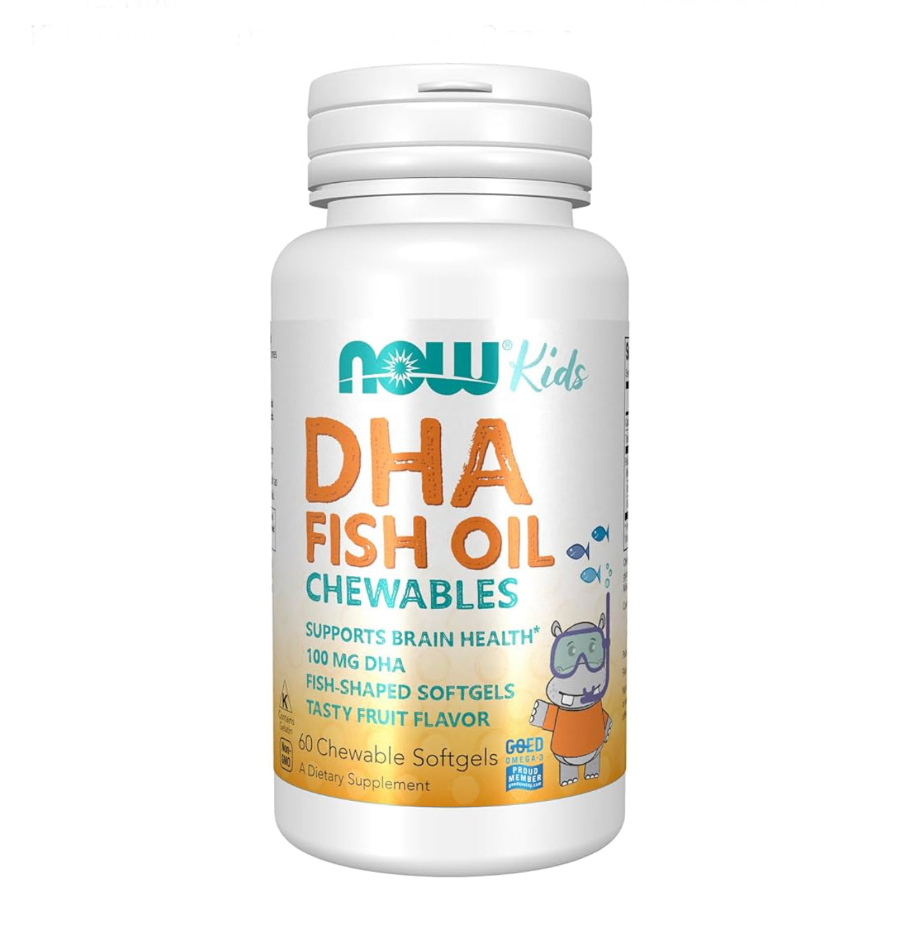 NOW Kid's DHA Fish Oil Chewables | DHA 100mg | Supports Brain Development | For Children Age 4 & up | Tasty Fruit Flavor ~ 60 Chewable Softgels; Exp 10/2027