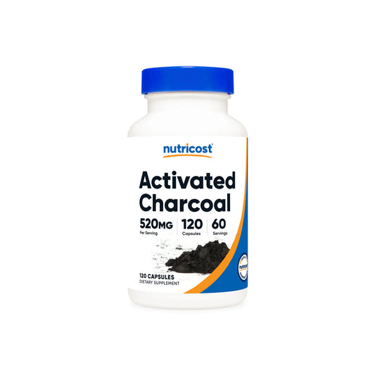 Nutricost Activated Charcoal 520mg | Binds Unwanted Materials & Gas in the Digestive Tract | 120 Capsules- Exp 03/2027