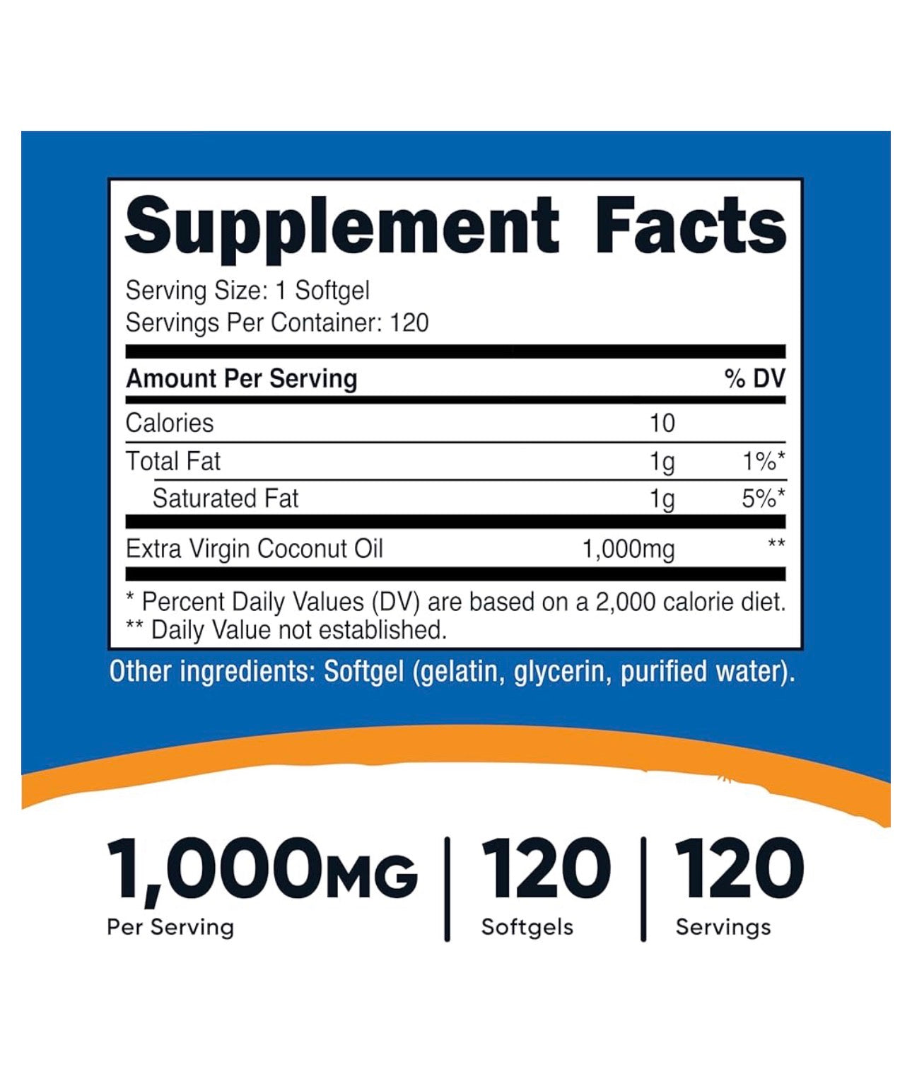 Nutricost Coconut Oil 1000mg | Extra Virgin Coconut Oil | Supports Cardiovascular Health, Blood Sugar Metabolism, Cognitive Function & Healthy Brain Development | 120 Softgels; Exp 08/2028