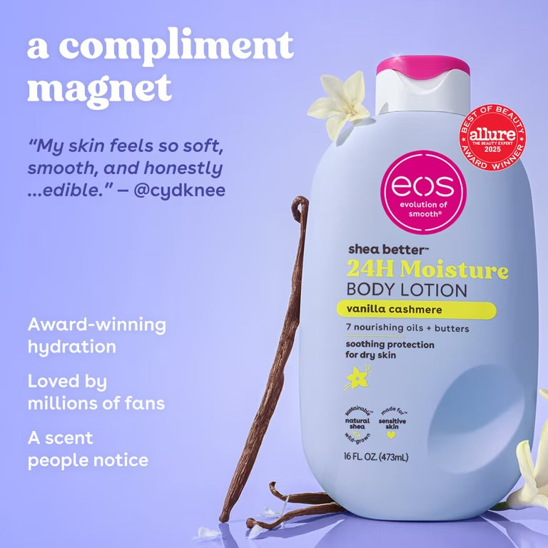 EOS Shea Better 24HR Moisture Vanilla Cashmere Body Lotion | Moisturizing 𝐋𝐨𝐭𝐢𝐨𝐧 | 16 fl.oz (473 ml)