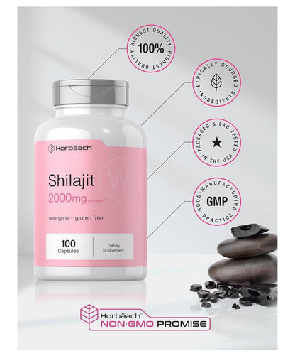 Hoorbach Shilajit 2000mg | Naturally-Occuring Fulvic Acid | 100 Capsules; Exp 09/2027