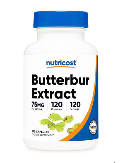 Nutricost Butterbur Extract 75mg | A.k.a Coltsfoot | Free of Pyrrolizidine Alkaloids | Reduces Frequency of Migraines & Relieves Symptoms of Allergic Rhinitis | 120 Capsules; Exp 04/2027