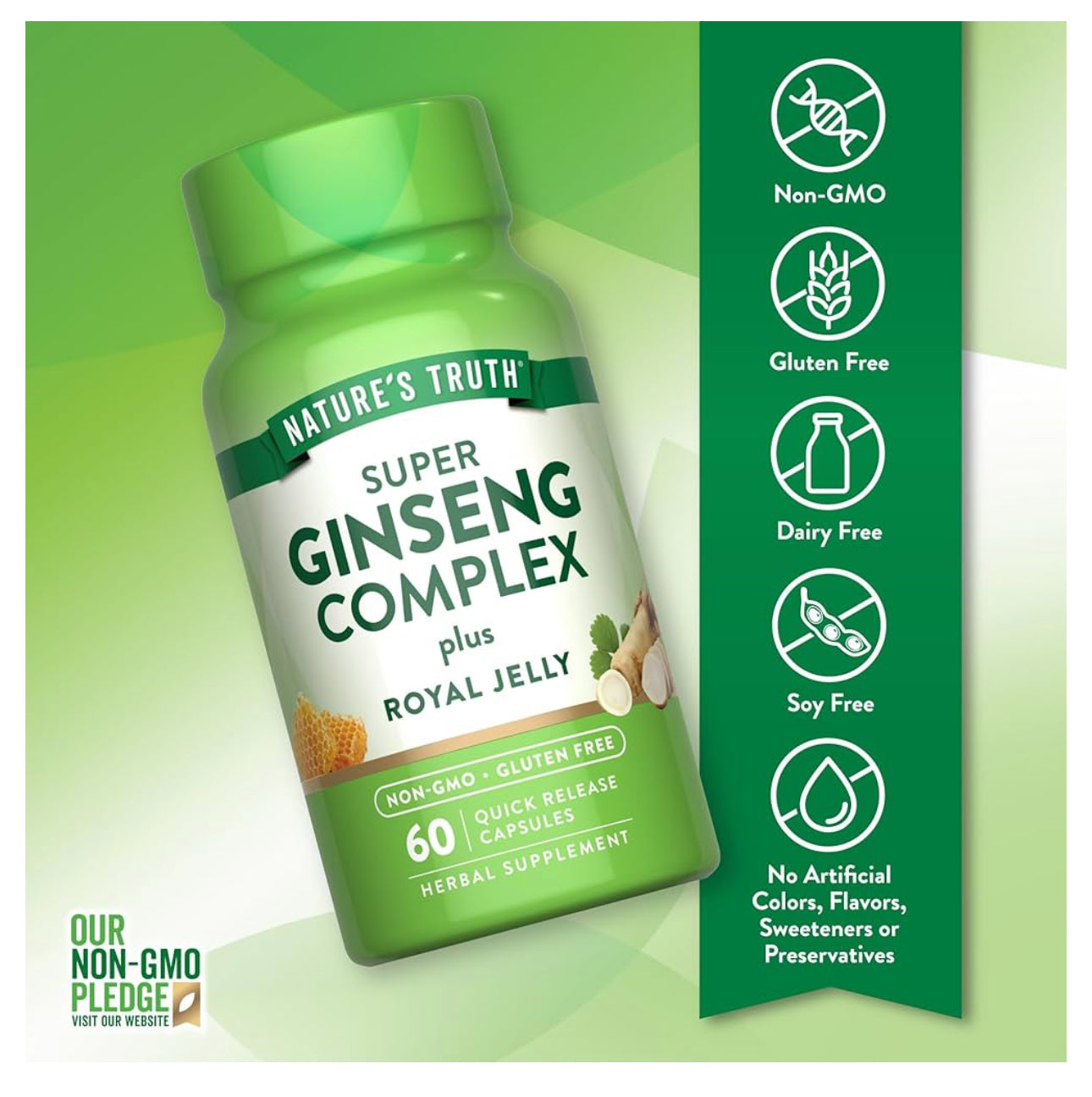 Nature's Truth Super Ginseng Complex | with Royal Jelly | Adaptogenic Blend | Wellness Support | 60 Capsules; Exp 10/2027