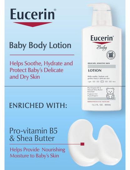 Eucerin Baby Lotion | Delicate, Sensitive Skin | Fragrance Free, 13.5fl.oz/400ml