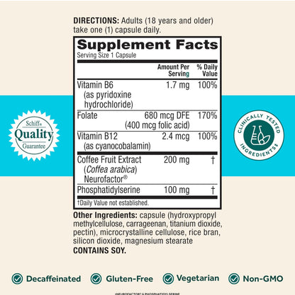 Schiff’s NEURIVA Plus | Brain Supplement for Memory and Focus with Vitamins B6, B12, Phosphatidylserine | Nootropics for Concentration for Mental Clarity, Cognitive Enhancement | 30 Capsules; Exp 07/2026