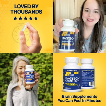 Natural Stacks MagTech Magnesium Complex | with 1000mg Magtein Magnesium L-Threonate, 690mg Magnesium Glycinate & 630mg Magnesium Taurate | For Relaxation & Brain Health | 195 Capsules;