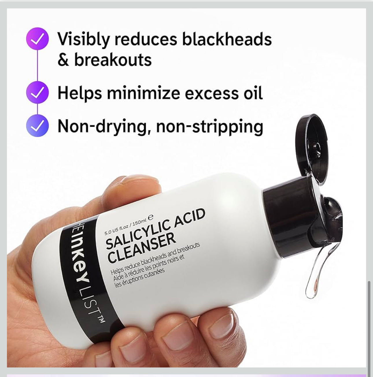 The INKEY List Salicylic Acid Cleanser | Face Wash for Blemishes, Blackheads, Oily Skin and Breakouts | Non-Drying Facial Cleanser Safe for All Skin Types | 150ml; Exp 01/2026