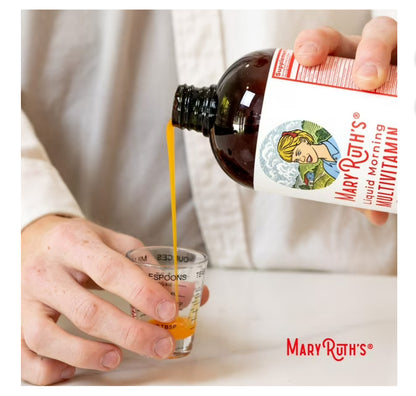 MaryRuth Organics Liquid Morning Multivitamin for For the Whole Family (Including Kids Aged 1 Year & Above) | Vitamins A, C, D, E, B6, B12, Biotin, Zinc | Natural Raspberry ~ 22oz/650ml; Exp 04/2027