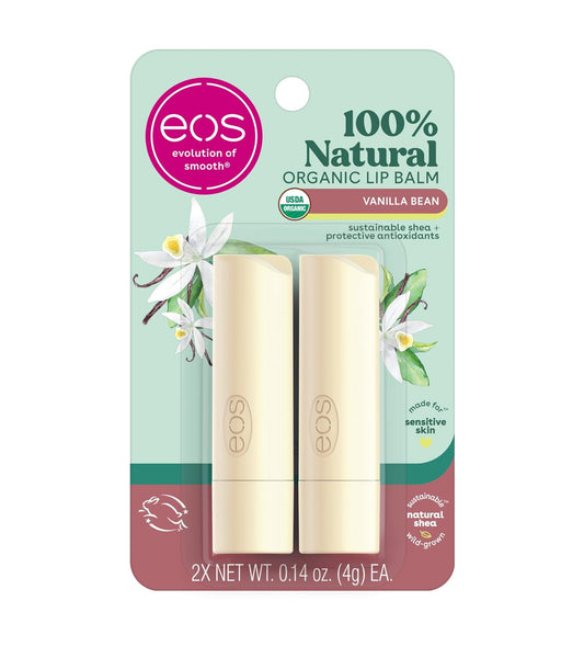 eos 100% Natural Lip Balm- Vanilla Bean Flavor | All-Day Moisture Lip Care | 2 x 0.14oz 2 Pack