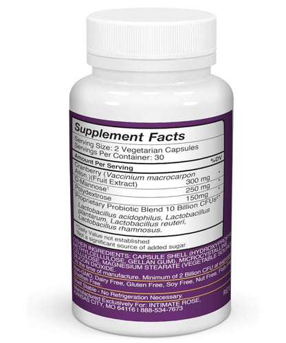 Intimate Rose Flora Bloom Probiotics for Women | with Cranberry & D-Mannose | Urinary Tract Wellness | Vagina pH Support | 60 Capsules; Exp 03/2026