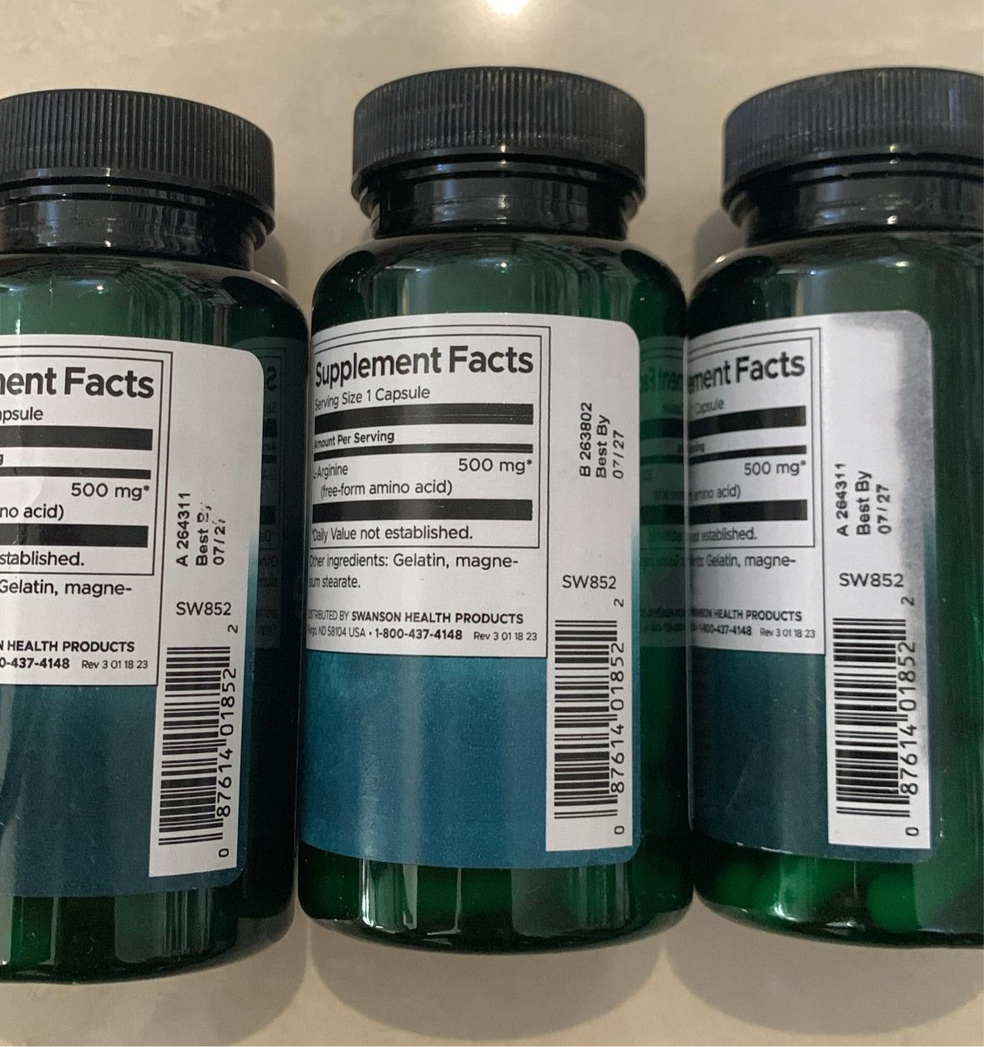 Swanson L-Arginine 500mg | Energy & Cardiovascular Support | 100 Capsules; Exp❗️UNCLEAR 07/2027 👉🏽Check last picture