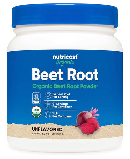 Nutricost Organic Beet Root Powder | Beetroot | Nitric Oxide Supplement for Men and Women | Pre-WorkOut | 91 Servings 16.2oz/454g; Exp 03/2029