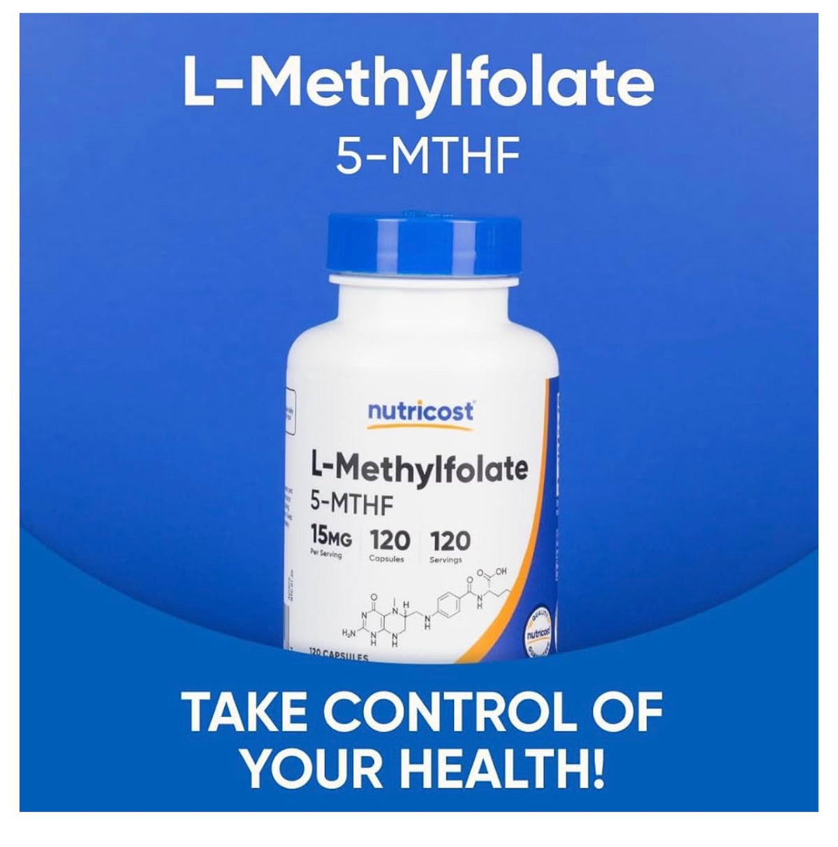 Nutricost L- MethylFolate 5-MTHF (Vitamin B9) 15mg | Quatrefolic - Biologically Active Form of Folate | 120 Capsules; Exp 09/2028