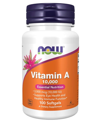 NOW Vitamin A 10,000iu (3000mcg) | Supports Eye Health | 100 Softgels; Exp 07/2028