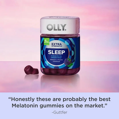 OLLY Extra Strength Sleep Gummy | 5mg Melatonin, L-Theanine, Chamomile, Lemon Balm | Drug-free Sleep Aid | Occasional Sleep Support |  Blackberry Zen ~ 50 Gummies; Exp 10/2026
