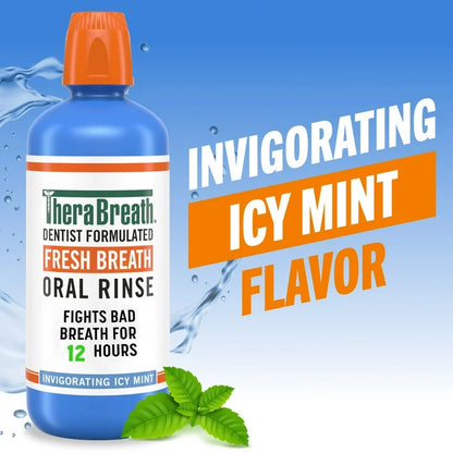 Therabreath Fresh Breath Oral Rinse | Mouth Wash for Bad Breath | Dentist Formulated | Alcohol-Free | 𝟐𝐱 𝐑𝐞𝐠𝐮𝐥𝐚𝐫 𝐒𝐢𝐳𝐞 | Invigorating Icy Mint ~ 33.8fl.oz/1 litre; Exp 08/2028 *𝐁𝐢𝐠 𝐬𝐢𝐳𝐞