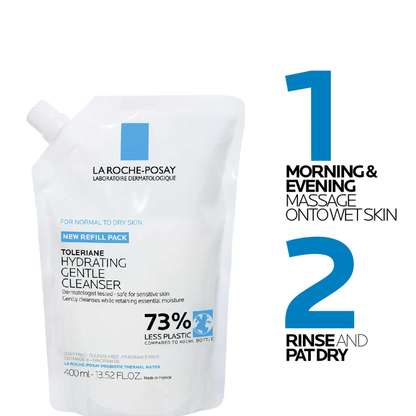 La Roche-Posay Toleriane Hydrating Gentle Facial Cleanser; 13.52fl.oz/400ml Refill Pack; Exp 01/2029