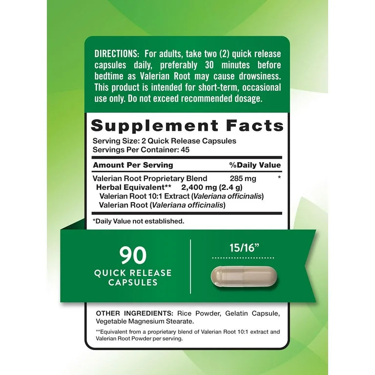 Nature's Truth Valerian Root 2400 mg | Traditionally Used to Support Relaxation and Calmness | 90 Capsules; Exp 05/2027