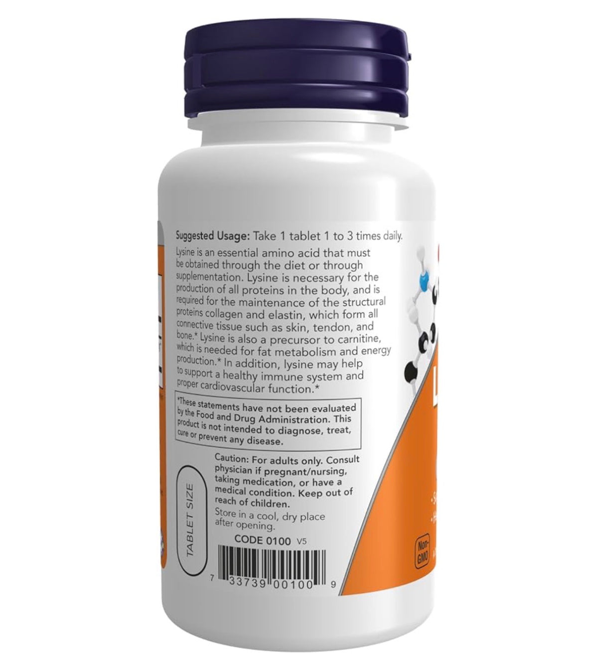 NOW L-Lysine 500 mg | Supports Immune System,  Required for the Maintenance of Structural Proteins | Antiviral | 100 Tablets; Exp 05/2030