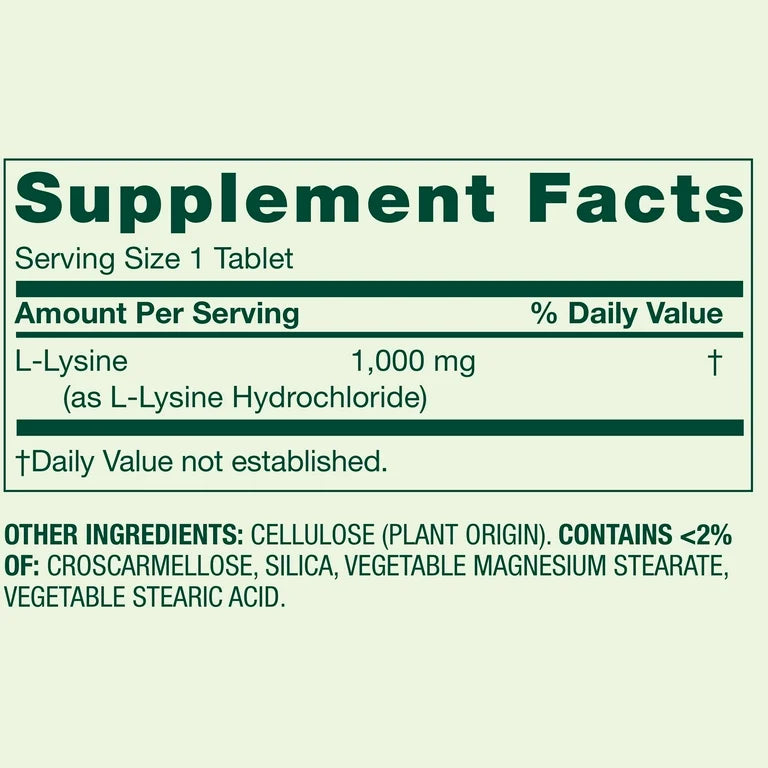 Spring Valley L-Lysine 1000mg | Supports Immune System and Lip Health | Antiviral | 100 Tablets; Exp 07/2028 *New Look