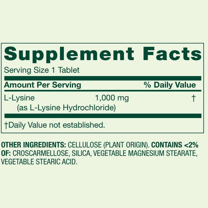 Spring Valley L-Lysine 1000mg | Supports Immune System and Lip Health | Antiviral | 100 Tablets; Exp 07/2028 *New Look