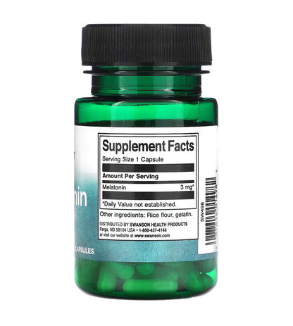 Swanson Melatonin 3mg | Sleep Aid | 60 Capsules; Exp 09/2027