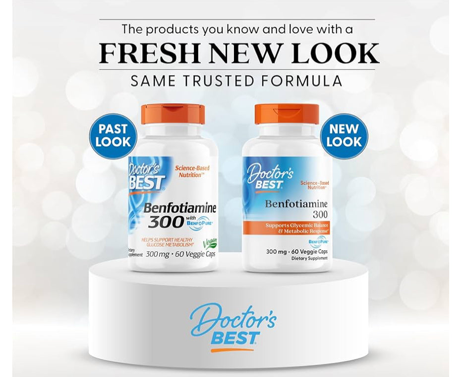 Doctor's Best Benfotiamine 300 with BenfoPure | With L-Leucine | 300mg per Capsule | Helps Maintain Healthy Glucose Metabolism | 60 Capsules; Exp Feb/2027