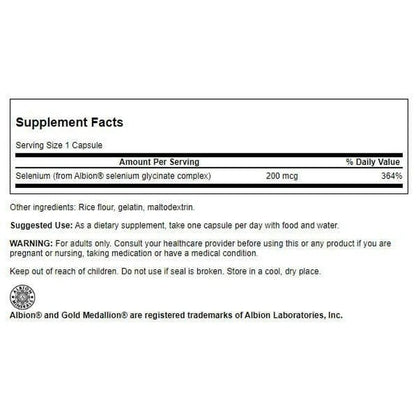 Swanson Albion Complexed Selenium 200 mcg | Maintains Cardiovascular, Thyroid & Immune Health | 90 Capsules; Exp 04/2027