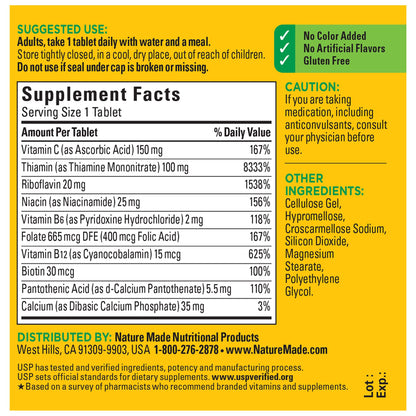 Nature Made Super B-Complex with Vitamin C and Folic Acid | 60 Tablets, Exp 10/2025