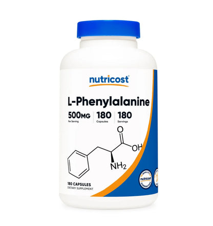 Nutricost L-Phenylalanine | Nervous System Support | Improves Mood & Decreases Stress Levels | Amino Acid | 180 Capsules; Exp 08/2027