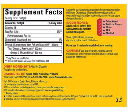 Nature Made Omega-3 Algae & Fish Oil 1200mg, 60 Softgels; Exp 03/2027