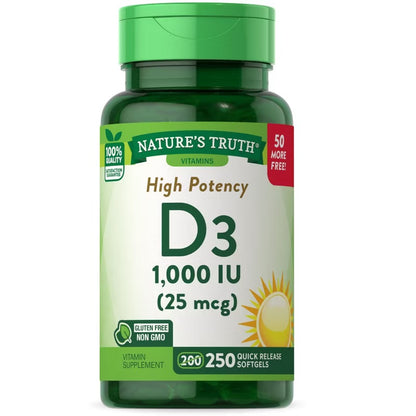 Nature's Truth Vitamin D3 1000 IU | 250 Softgels Exp 03/2027