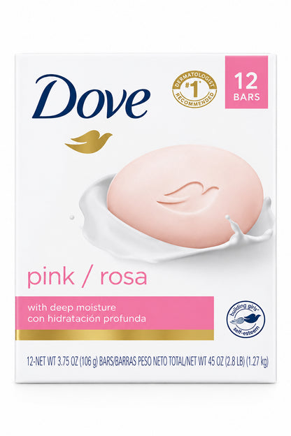 Dove Pink Rosa Beauty Bar | Nourishes Your Skin | 3.75oz/106g - 12 Bars of Soap