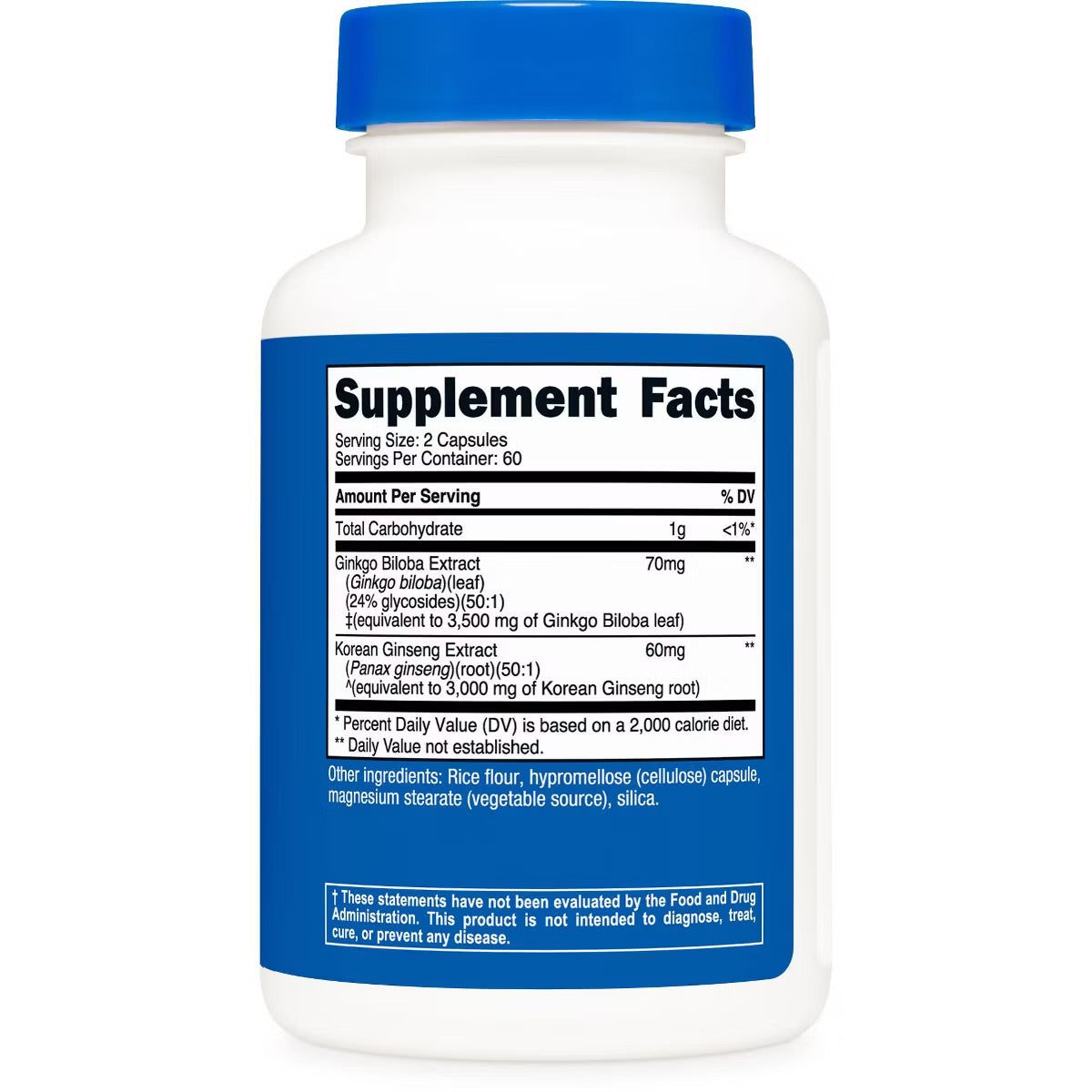 Nutricost Ginkgo Biloba + Korean Panax Ginseng | Improve Focus, Memory & Overall Well-Being 120 Capsules; Exp 02/2029