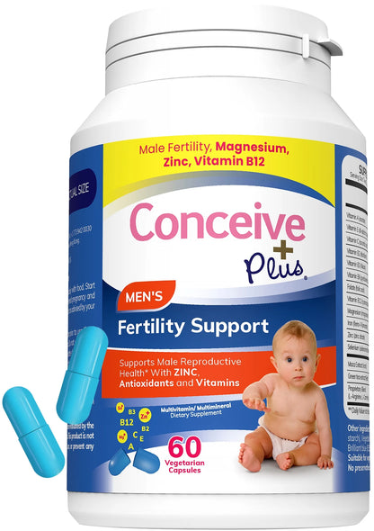 CONCEIVE PLUS Men's Fertility Support | for Healthy Sperm, Boosts Testosterone & Male Libido | Daily Fertility Multivitamin for Men | 60 Capsules; Exp 01/2028