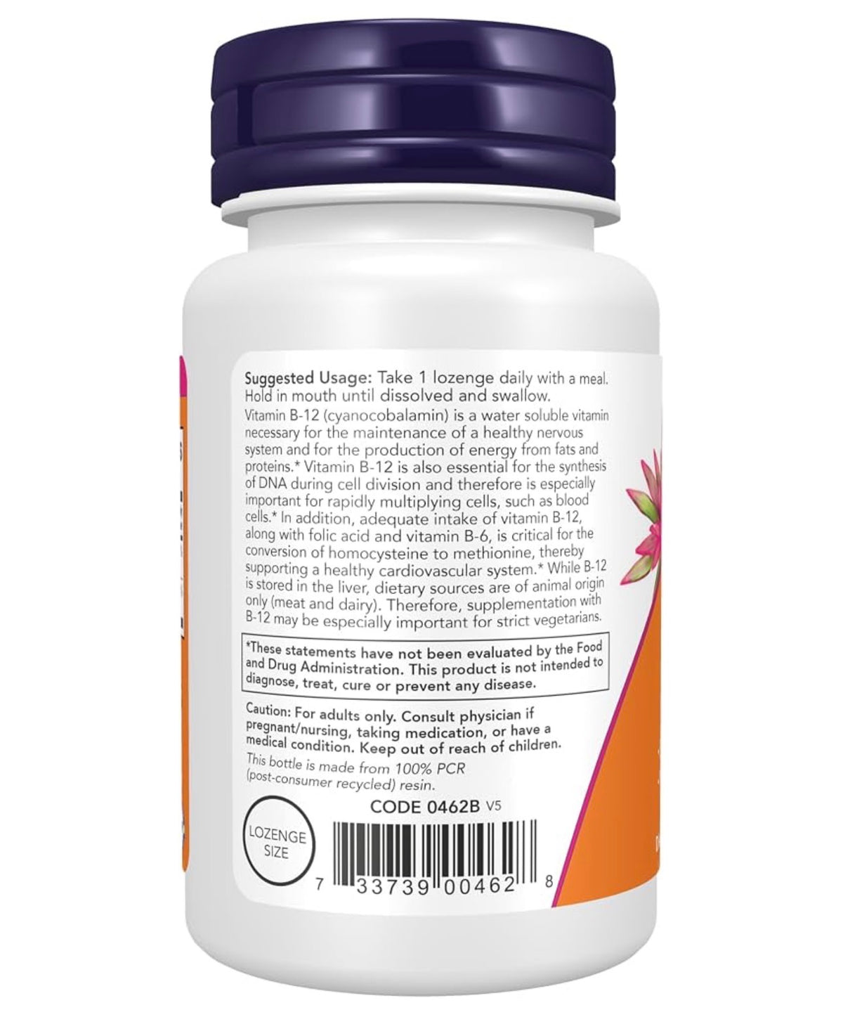 NOW Vitamin B12 5,000mcg with Folic Acid | Cyanocobalamin + Folate | Supports Nervous System Health | 60 Lozenges; Exp 12/2028