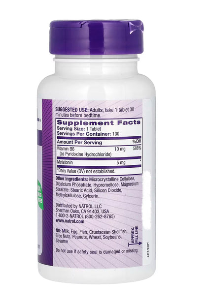 Natrol Melatonin 5mg Time Release Tablets | with Vitamin B6 | Sleep Aid | 100 Tablets Exp 07/2026
