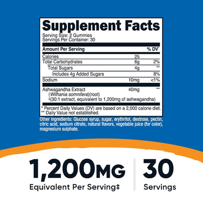 Nutricost Ashwagandha 600 mg | 30/60 Servings | Stress Support | 60 Gummies; Exp 01/2028