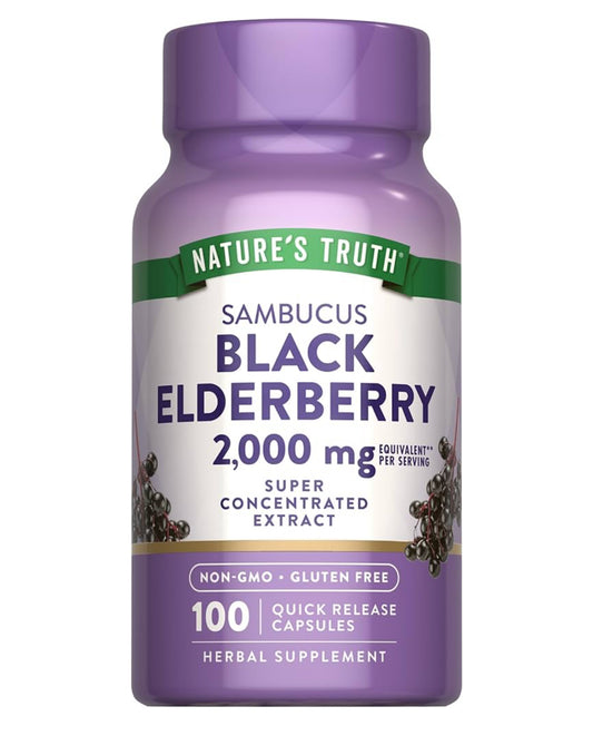 Nature's Truth Black Elderberry | Super Concentrated Sambucus Extract | Immune System Support | 100 Capsules; Exp 05/2027