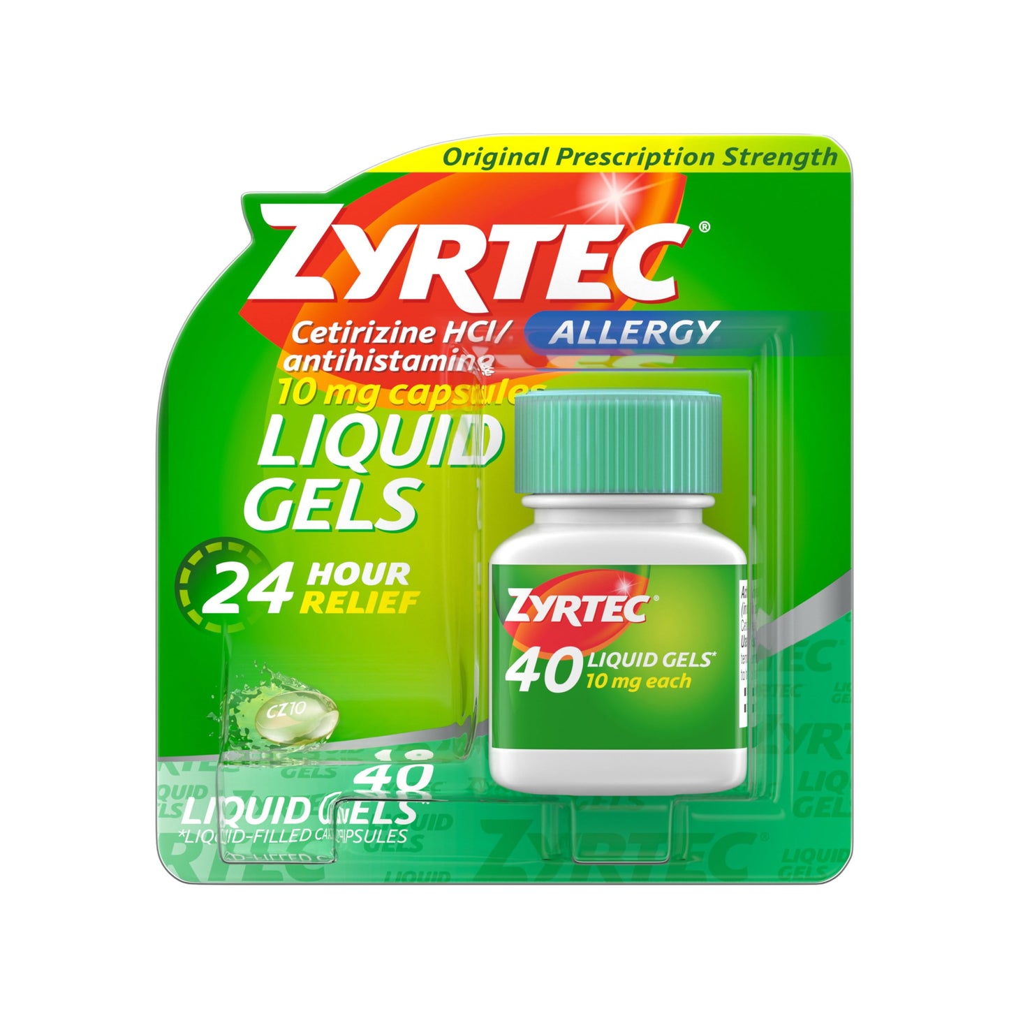 Zyrtec 24 Hour Allergy Relief 10mg Cetirizine HCl | Suitable for Adults & Children 6 Years & Older | 40 Liquid Gels Exp 01/2026