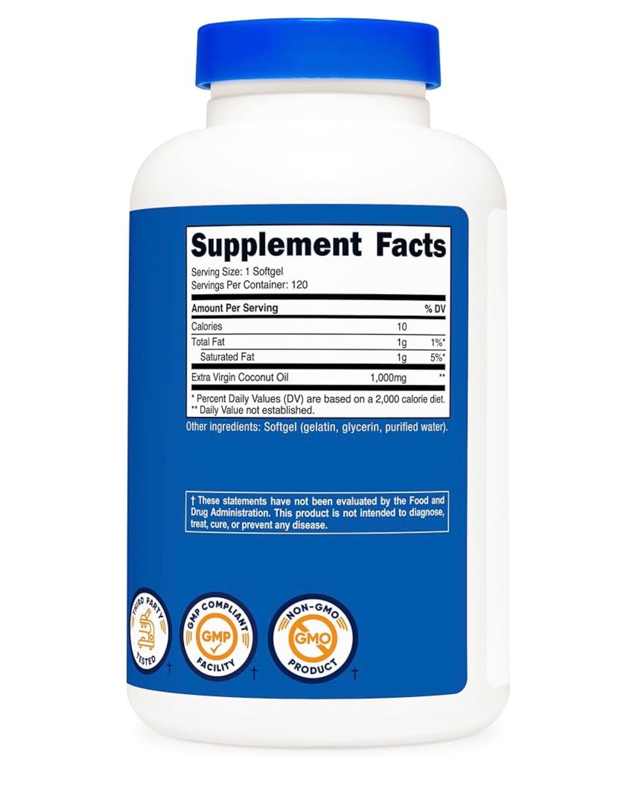 Nutricost Coconut Oil 1000mg | Extra Virgin Coconut Oil | Supports Cardiovascular Health, Blood Sugar Metabolism, Cognitive Function & Healthy Brain Development | 120 Softgels; Exp 08/2028