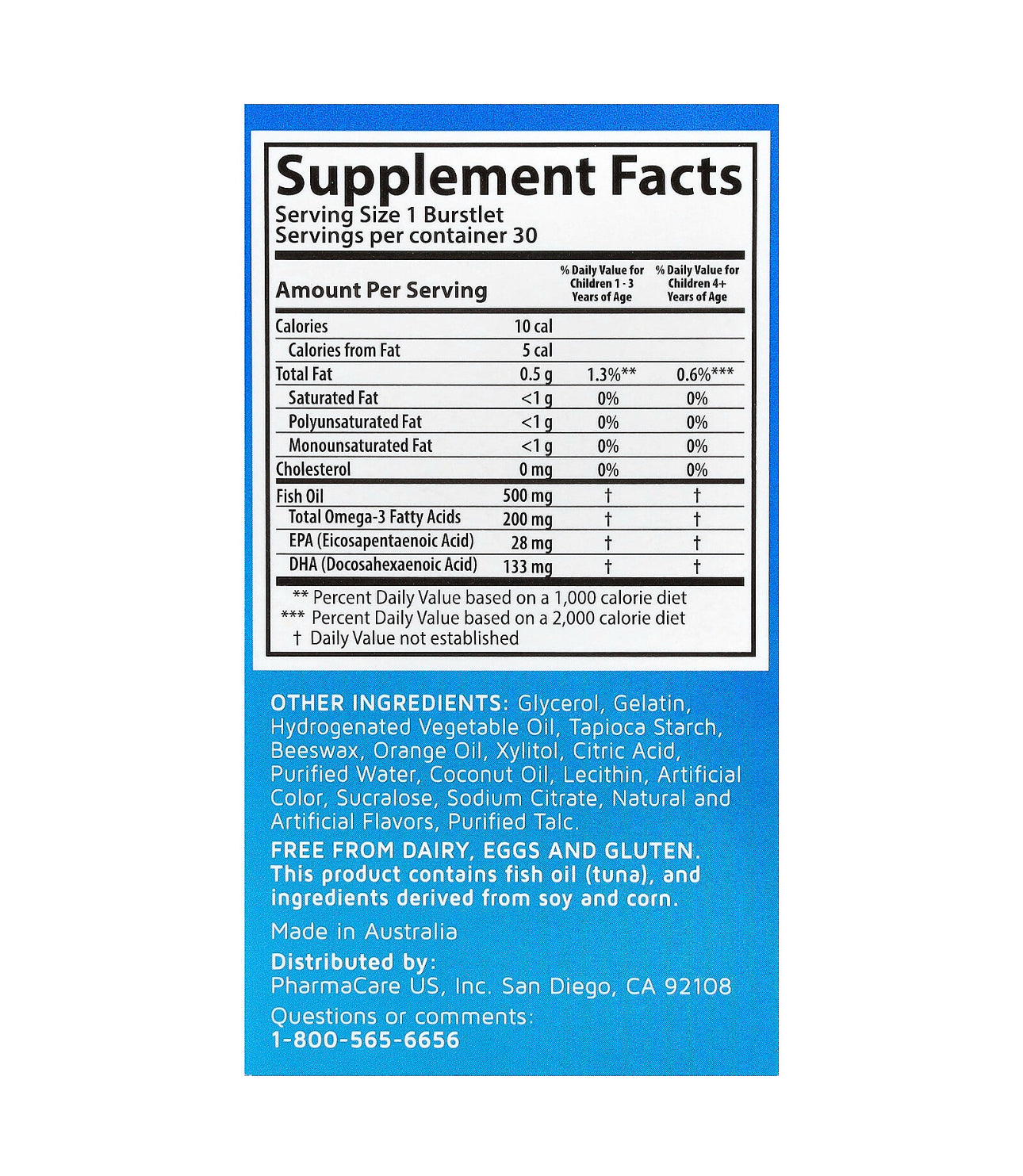 Real Health Kids Smart Hi DHA Omega-3 Fish Oil 500mg | 133mg DHA, 38mg EPA | For Proper Brain & Eye Development in Children | Fruit Flavor, 30 Chewable Burstlets; Exp 03/2028