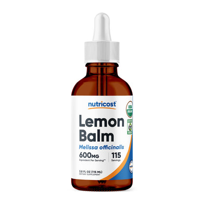 Nutricost Organic Lemon Balm Liquid Extract, Melissa Officinalis | Nervine Herb | Nerve-Soothing Support for Hectic Days & Busy Minds | 115 Servings | 3.8 Fl.oz/115ml; Exp 05/2028