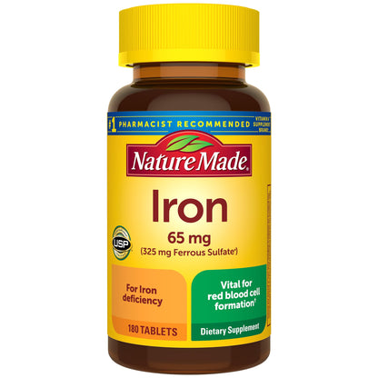 Nature Made Iron 65 mg (325 mg Ferrous Sulfate) | 180 Day Supply |  Vital for Red Blood Cell Formation & Supports Healthy Cognitive Function | 180 Tablets, Exp 01/2027